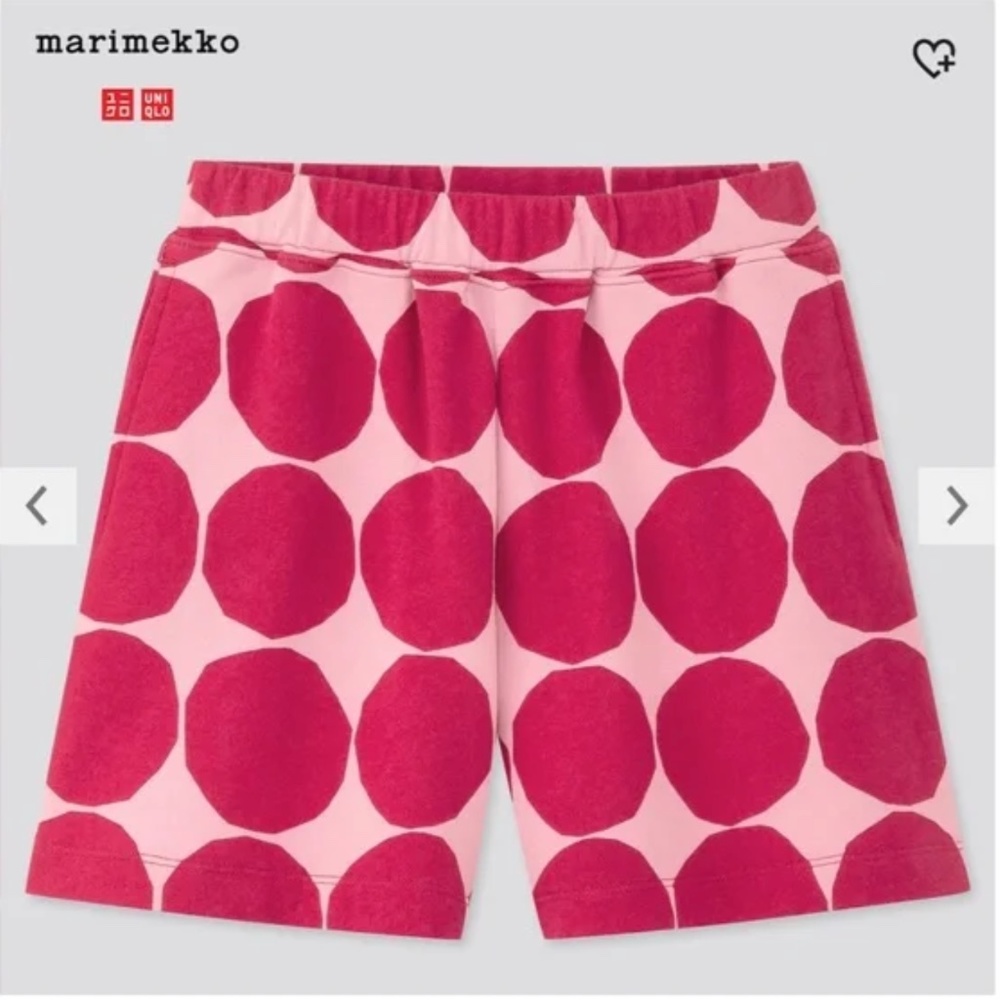 Girls Marimekko & Uniqlo collab pink polka dots jersey shorts NWT